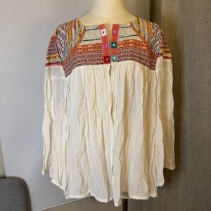 Womens Tantrums Jacquard Embroidered Trim Jacket Blouse White XXL NWT